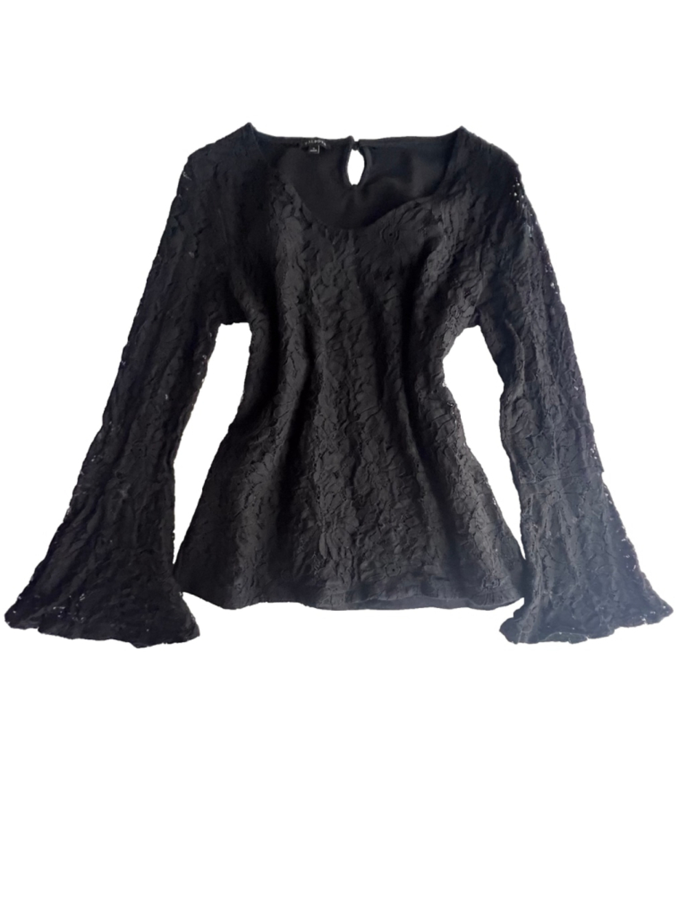 Talbots Black Lace High Neck Lined Bodice Long Flare Sleeve Top Whimsigoth Fairy